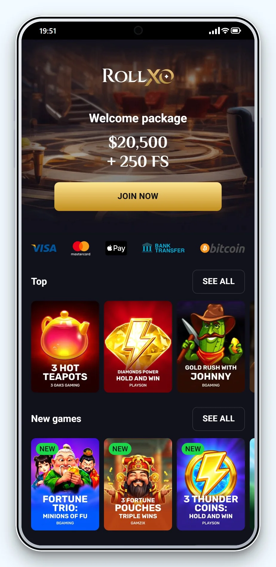 curacao gambling sites: RollXO mobile lobby