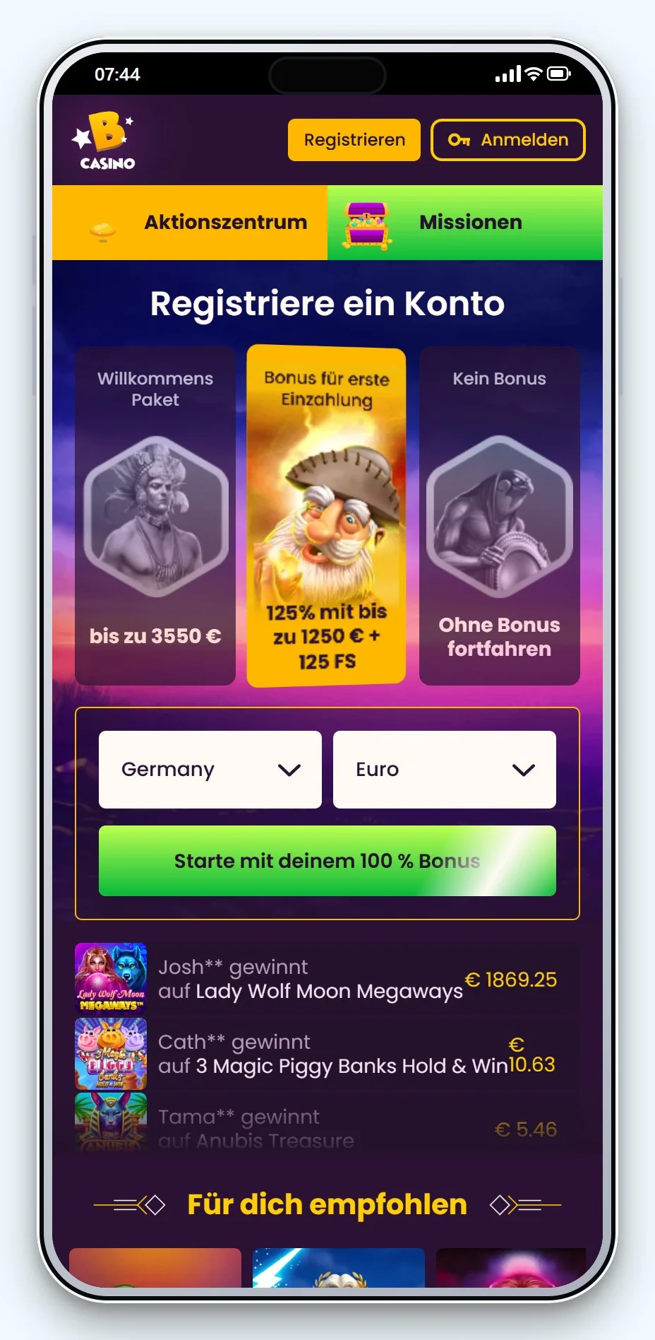 Curacao Online Casinos: Bizzo Casino am Smartphone