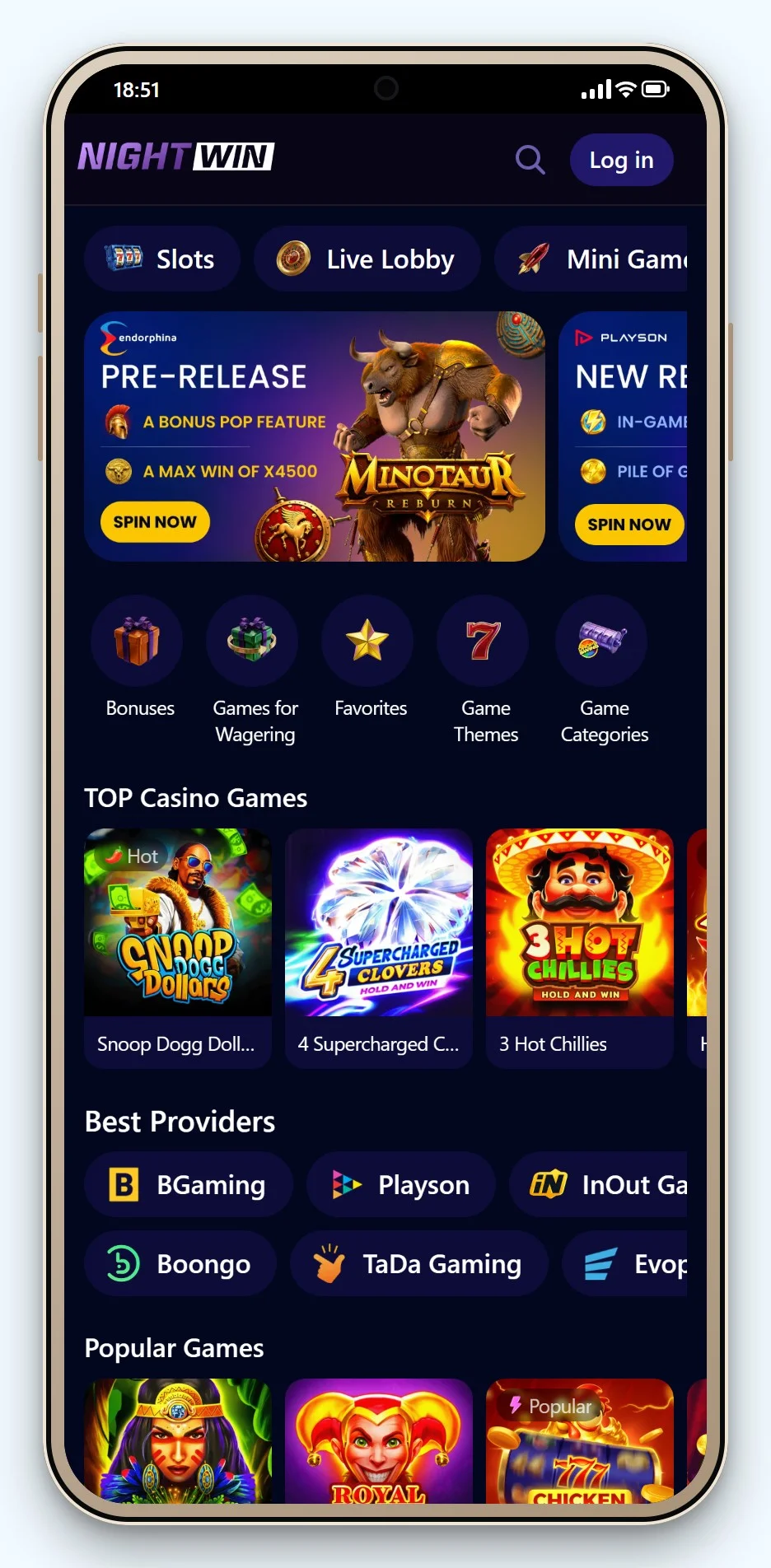 curacao casino: NightWin i mobilen, lobbyen