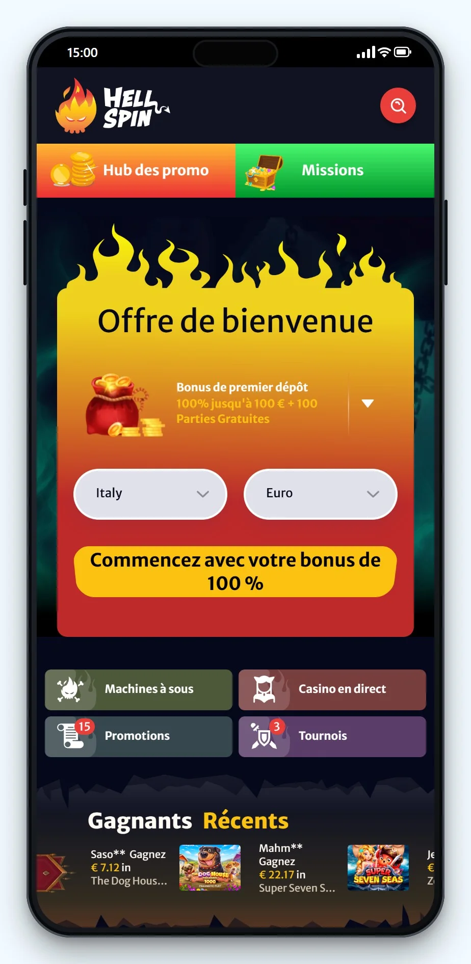 curaçao casino en ligne : HellSpin sur mobile