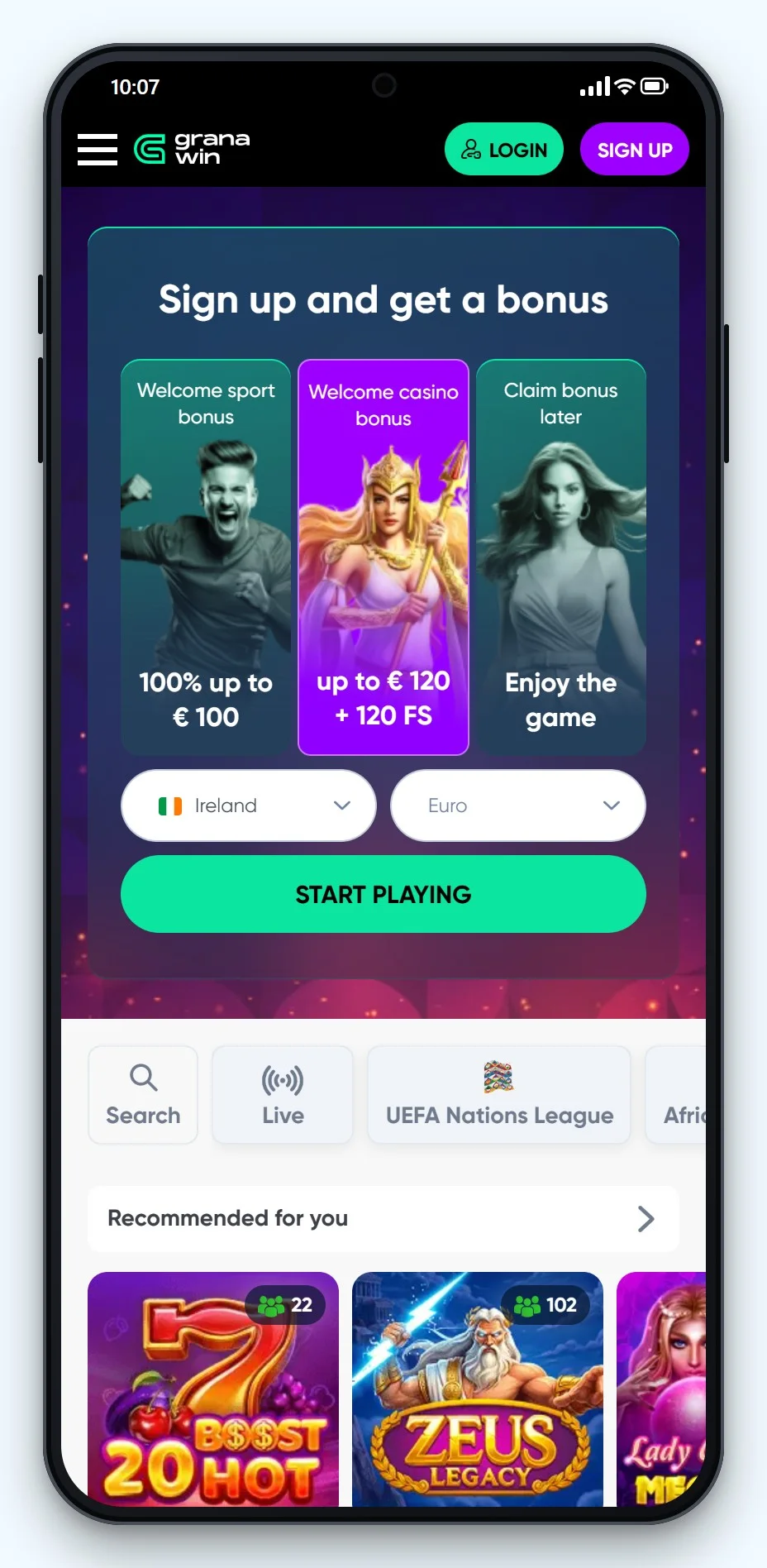 online casino curacao: Granawin on a phone